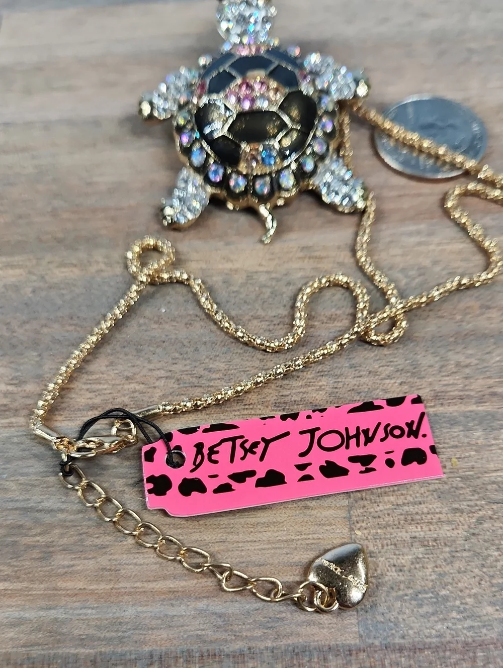 Betsey Johnson Gold-Tone Black & Crystal Turtle Pendant Necklace